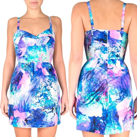 Amanda Uprichard Print Silk Watercolor Mini Dress XS - Picture 3 of 16